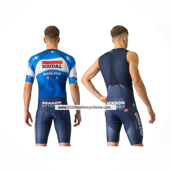 2024 Maillot Cyclisme Deceuninck Quick Step Bleu Blanc Manches Courtes Et Cuissard
